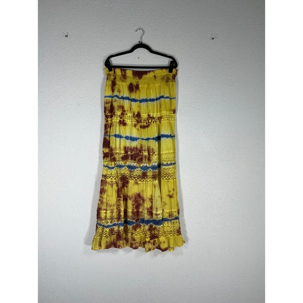 Earthbound Trading Co Yellow Tie Dye Maxi Skirt - XXL - Boho Festival Wear
